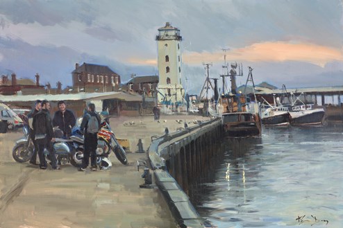 Fishquay Bikers by Kevin Day - Varnished Original Painting on Stretched Canvas